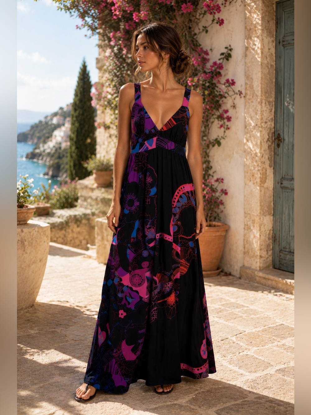 Tibi Silk Open Back Maxi Dress Abstract Print M 6-8 Resort Cruise Wedding Guest